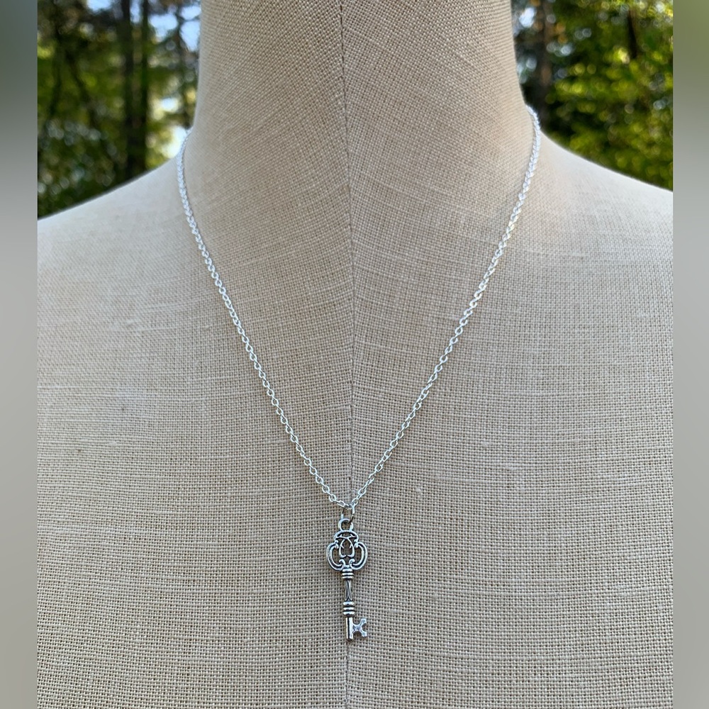 NWT Sterling Silver Plated Chain & Key Charm Necklace - Picture 9 of 13